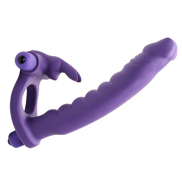 Насадка с вибрацией Double Fun Cock Ring with Double Penetration Vibe XR Brands черный XRAE388 - XR Brands - Насадки на Член - Купить
