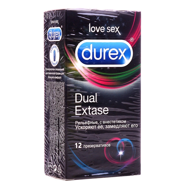 Презервативы Durex Dual Extase рельефные с анестетиком, 12 шт 8146459 - Durex - Продлевающие презервативы - Купить