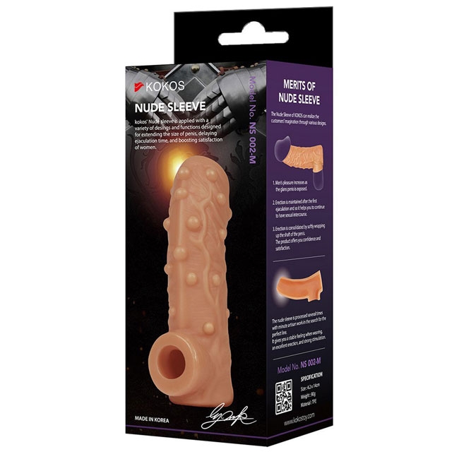 Насадка Kokos Nude Sleeve 003 M с подхватом мошонки и открытой головкой, телесная NS.003-M - KOKOS - Удлиняющие/утолщающие насадки - Купить
