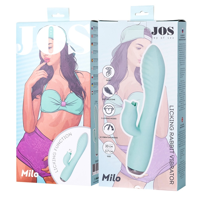 Вибратор с клиторальным стимулятором и язычком Jos Milo, мятный 0T-00016164 - JOS - Вибраторы-кролики - Купить
