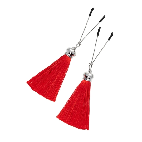 Зажимы на соски «Вилки» с кисточками из шелка